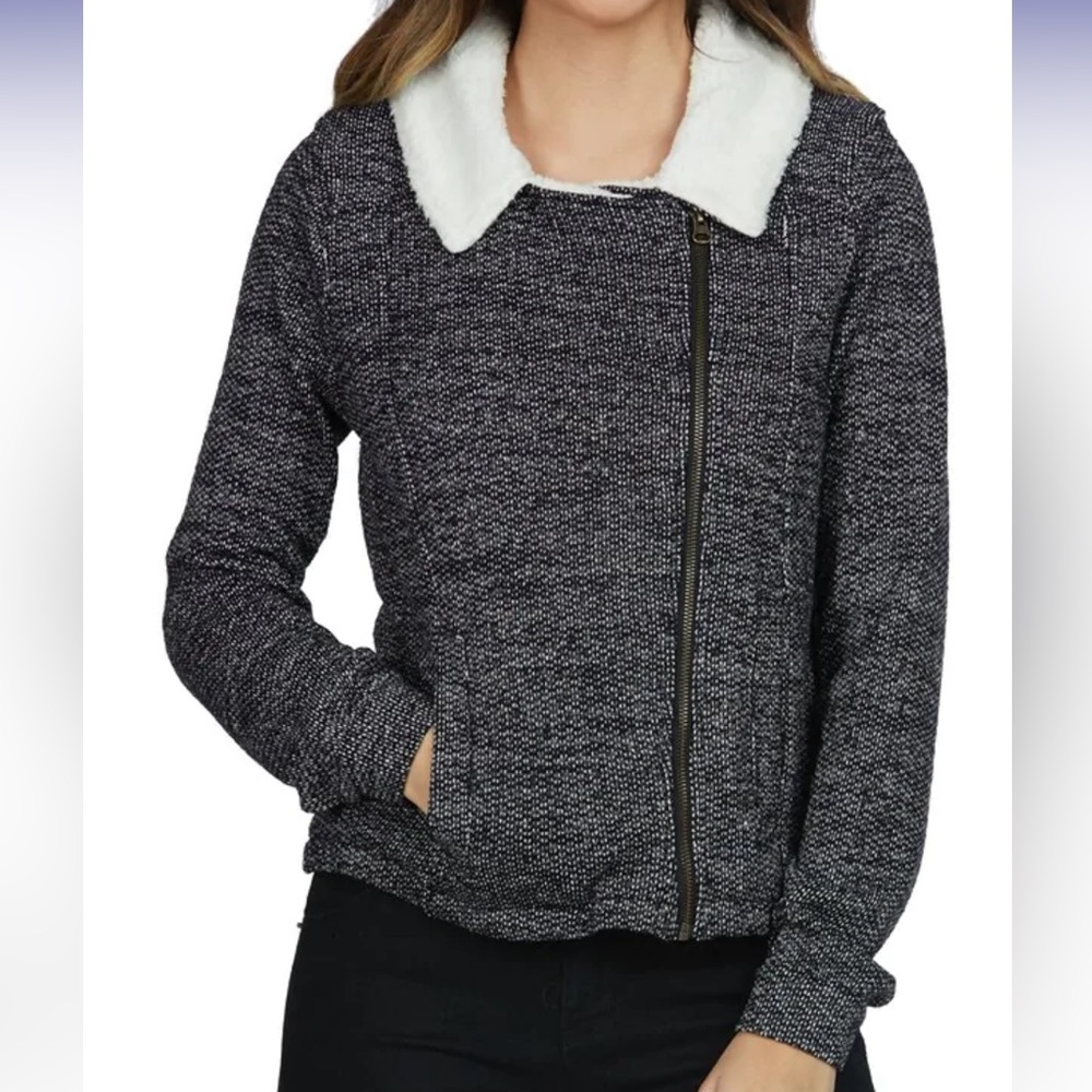 O’Neill Latte Faux Shearling Trim Moto Jacket